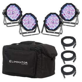 American Dj 613826710017 4 Eliminator Mega Flat Pak Ep Dmx Rgbuv Wash Lights With Bag Cables