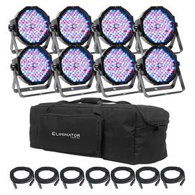 American Dj 613826710185 8 Eliminator Mega Flat Pak8 Ep Dmx Rgbuv Wash Lights With Bag Cables