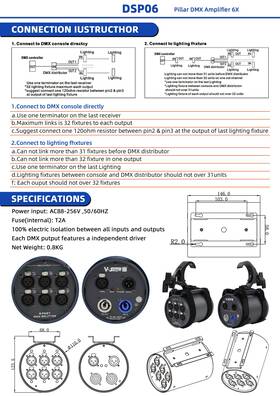 Dsp06 Vshow 6 Port Dmx Splitter And Amplifier Output 512 For Dj Disco Stage Light Cont