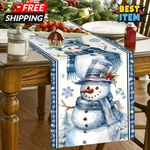 Blue Snowman Christmas Table Runner Cloth 2026 New Year Winter Cover. Fixed Price $12.95.