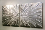 4 Panel Abstract Metal Wall Art- Hyper Modern Etched Silver Sculpture. Fixed Price $225.00.