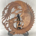 Wood Carved Balinese Suar Dragon Naga & Crescent Moon Wall Art Panel 11.5". Fixed Price $69.95.