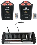 (2) Rockville Rf Wedge Black Rgbwa+uv Wireless Dmx Up LIGHTS+384 Ch. Controller. Fixed Price $334.90.