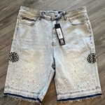 Rockstar Original Beaded Distressed Denim Bermuda Shorts Light Blue 5-POCKET. Fixed Price $40.00.