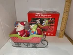 Atico Salt & Pepper Shaker Set Santa Snowman Sleigh Tray Iron Base W/orig. Box. Fixed Price $10.95.