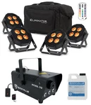 (4) American Dj Mega Flat Hex PAK4 Rgbla+uv Led Dmx Par Lights+fog Machine. Fixed Price $659.99.
