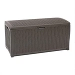 Suncast DBW9200 99 Gallon Outdoor Resin Patio Storage Chest With Handles, Mocha. Fixed Price $179.99.