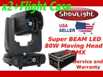 Showlight Super Beam 80W Led Moving Head With Flight Case. Fixed Price $399.00.
