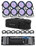 8) Eliminator American Dj Mega Flat PAK8 Ep Rgbuv Wash Lights+dmx Controller+bag. Fixed Price $992.00.