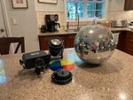 Elation 12" Glass Mirrored Disco Ball With Motor, Spot Light, Colored. Fixed Price $175.00.