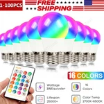 E26/E27RGBW Led Light Bulb Color Changing Dimmable Lamp With Remote Control Lot. Fixed Price $19.35.