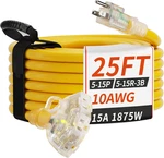 50 Ft 10 Gauge Outdoor Extension Cord With Multiple Outlets Light Indicator, Fle. Fixed Price $79.05.