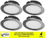 12W Dimmable Led Downlights Wide Beam Warm 3000K Fixed Chrome 830LM 240V. Fixed Price $48.86.