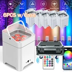 6PCS 6X18W Rgbwa+uv Wifi App Wireless Remote Control Par Up Light Wash With Case. Fixed Price $32.99.