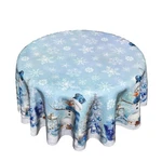 Winter Snowman Tablecloth Round 60INCH, Blue Christmas Trees Balls Cover F. Fixed Price $25.79.