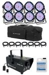(8) Eliminator American Dj Mega Flat PAK8 Ep Rgbuv Wash Lights+bag+ Fog Machine. Fixed Price $993.95.
