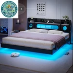 California King Bed Frames, Floating With Storage Headboard & Led Lights. Fixed Price $350.38.