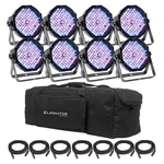 (8) Eliminator American Dj Mega Flat PAK8 Ep Dmx Rgbuv Wash Lights W/ Bag+cables. Fixed Price $944.00.