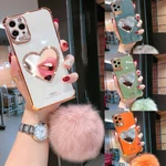 For Iphone 12 11 Pro Max Xr 7 8 6 Bling Glitter Diamond Mirror Plush Ball Case. Fixed Price $10.99.